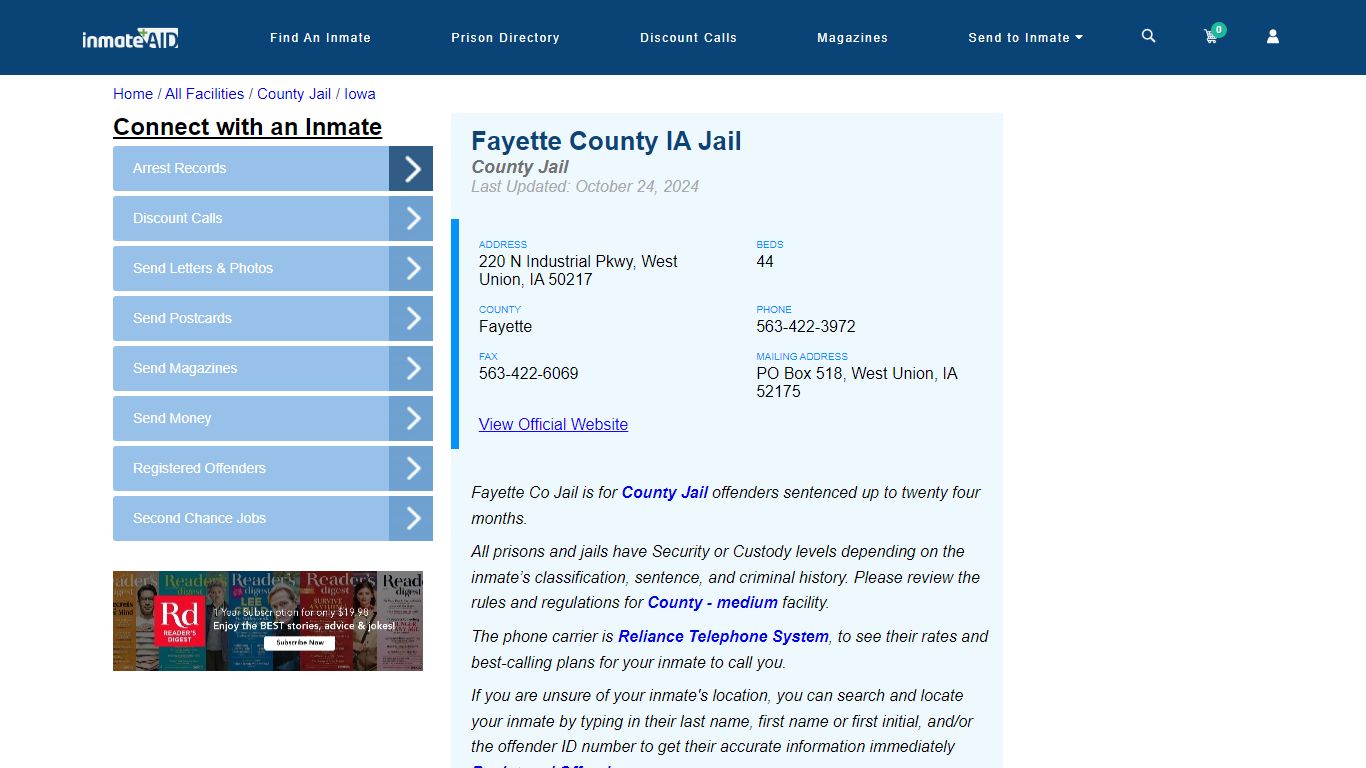 Fayette County IA Jail - Inmate Locator